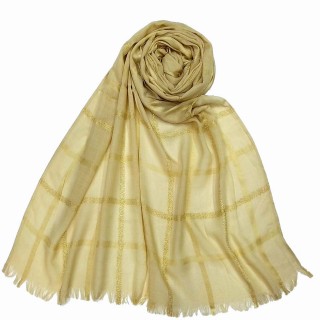 Designer Cotton Golden Striped Stole- Light brown